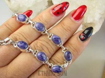 bb3712 RZADKOŚĆ Bransoleta Bransoletka DROGOCENNY Fioletowy CZAROIT 7 sztuk Syberia Srebro 925 #