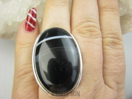 bpe9536 Piękny DUŻY OKAZ 22G Niezwykły Regulowany Pierścień Klasyczny Pierścionek AGAT BRAZYLIJSKI r.14, r.15, r.16, r.17 Srebro 925 #