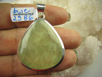 bwe2986 ZIELONA OAZA !!!! Piękny Duży Klasyczny Wisior naturalny Prehnit w lśniącej oprawie stres zranienie depresja Srebro 925 #