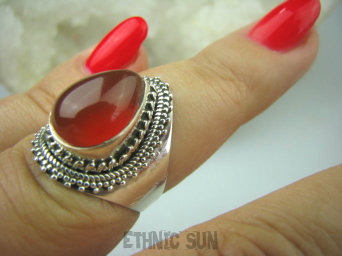 bpe6074 Biżuteria Orientalna - Delikatny OKAZ Pierścień Czerwony Onyks - regeneruje SERCE, EGZEMY, PAMIĘĆ r.14 Srebro 925