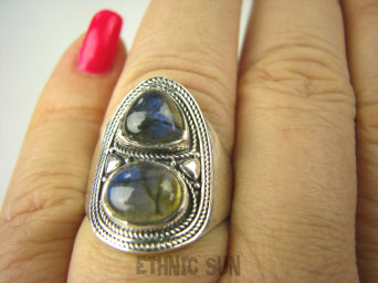 bpe6808 Delikatny OKAZ Pierścień LABRADORYT Spektrolit - kamień Zorzy Polarnej r.18 lśniąca obrączka SREBRO 925 #