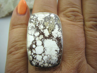 bpe4804 Duży Niespotykany PIERŚCIEŃ Z JASPISEM - Cudna KOMPOZYCJA BRĄZU I BIELI !!! JASPIS BREKCJA r.17 Srebro 925 #