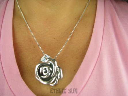 bwe3448 PRZEPIĘKNA lśniąca RÓŻA - KRÓLOWA KWIATÓW !!! Duży Wisior z dmuchanego srebra cos pięknego Srebro 925 