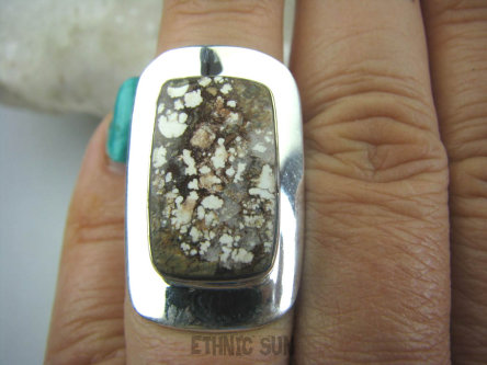 bpe5845 Cudna KOMPOZYCJA kolorów brązowy biały !!!  Pierścień JASPIS BREKCJA r.14 Lśniące Srebro 925 #