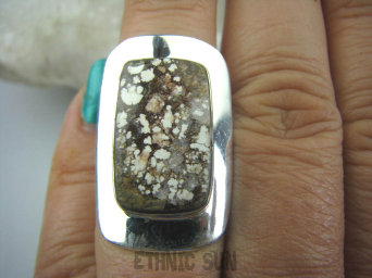 bpe5845 Cudna KOMPOZYCJA kolorów brązowy biały !!!  Pierścień JASPIS BREKCJA r.14 Lśniące Srebro 925 #