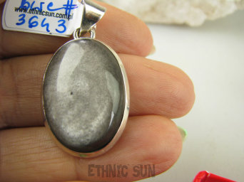 bwe3643 Cudowny KAMIEŃ OCHRONNY Klasyczny Wisior Czarny, Srebrny OBSYDIAN - chroni przed zawiścią, „złym spojrzeniem” i przed pechem Srebro 925 #