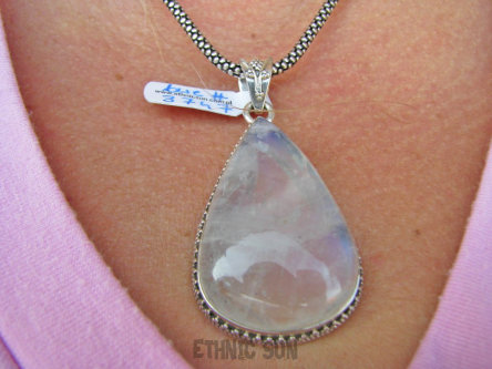 bwe3747 LODOWA PIĘKNOŚĆ !!!  Orientalny ŚLICZNY Wisior 18g 5,3cm Zawieszka KAMIEŃ KSIĘŻYCOWY Srebro 925 #