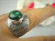 bpe6439 Śliczny Pierścień masywny zielony Malachit - pobudza kreatywność r.20 szeroka obrączka Srebro 925 # - 2