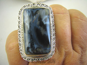 bpe6268 Woow Iskrzący  WIELKI 23g Długi 4.3 cm Pierścień KAMIEŃ BURZY Wielobarwny Pietersyt z Namibii r.19 Srebro 925 #