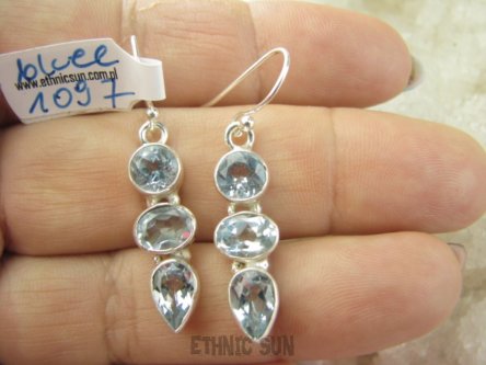 bkee1097 LEKKIE Delikatne Kolczyki Błękitny niebieski Blue Topaz  - kamień młodości Srebro 925