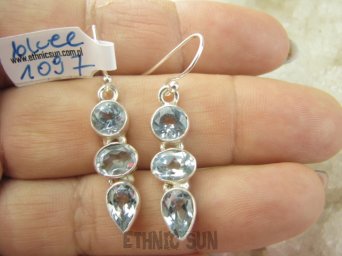 bkee1097 LEKKIE Delikatne Kolczyki Błękitny niebieski Blue Topaz  - kamień młodości Srebro 925