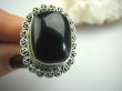 bpe4389 PIĘKNY OKAZ !!!  Duży i śliczny Pierścień z onyksem ONYKS regeneruje SERCE, EGZEMY, PAMIĘĆ r.18 Srebro 925 # - 13