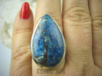 bpe5429 Niebiańsko piękna GALAKTYKA cud natury Klasyczny Pierścień naturalny AZURYT r.19 Srebro 925 #