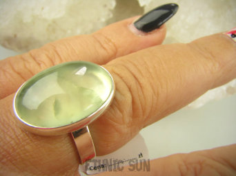 bpe8895 Klasyczny Pierścień Pierścionek z naturalnym Prehnitem PREHNIT Czakra Serca r.17 Lśniące Srebro 925 #