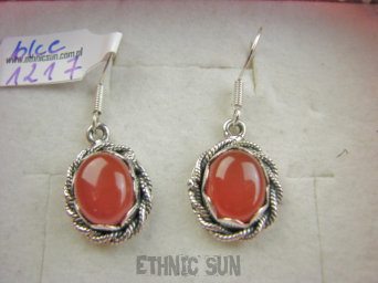 bke1217 Śliczniutkie Lekkie Egzotyczne Kolczyki CZERWONY ONYKS - regeneruje SERCE, EGZEMY, PAMIĘĆ orientalna oprawa Srebro 925