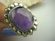 bpe3628 Egzotyczna Piękność !!! Orientalny Piękny Kwiat Pierścień z ametystem, AMETYST -  Kamień Mądrości, migrena bezsenność r.17 Srebro 925 # - 5