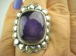 bpe3628 Egzotyczna Piękność !!! Orientalny Piękny Kwiat Pierścień z ametystem, AMETYST -  Kamień Mądrości, migrena bezsenność r.17 Srebro 925 # - 3