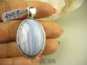 bwe3544 Masywny 17G Wisior KORONKOWY AGAT BLUE LACE  - kamień spokoju i pozytywnego myślenia idealny na STRES, CHOROBY OCZU, USZU UKOJENIE DUSZY Srebro 925 #