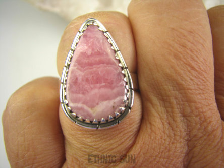 bpe8051 Śliczna Pastelowa KROPLA delikatny Pierścień Różowy RODOCHROZYT - kamień miłości r.16 Srebro 925 #