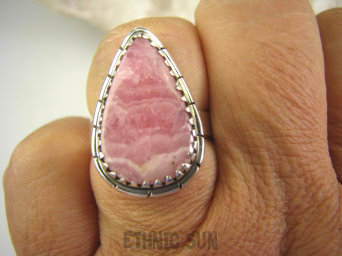 bpe8051 Śliczna Pastelowa KROPLA delikatny Pierścień Różowy RODOCHROZYT - kamień miłości r.16 Srebro 925 #