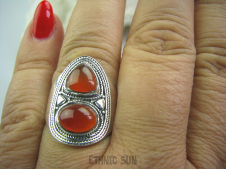 bpe4897 Biżuteria Orientalna - Delikatny OKAZ Pierścień Karneol - kamień odwagi r.18 Srebro 925 #