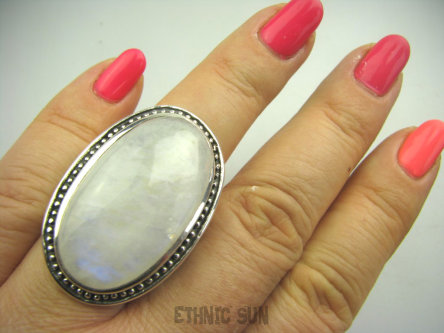 bpe4219 Biżuteria Orientalna !!! OLBRZYM  Masywny 27 gramów !! Pierścień KAMIEŃ KSIĘŻYCOWY r.22/ r.23  szeroka obrączka Srebro 925 #