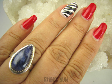 bpe7986 Atramentowa Szafirowa Kropla Delikatny Pierścień Szafir Indyjski Szafiry r.18 Srebro 925 #