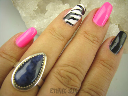 bpe7981 Atramentowa Szafirowa Kropla Delikatny Pierścień Szafir Indyjski Szafiry r.17 Srebro 925 #