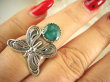 bpee4173 CUDO Filigran ! Ażurowy MOTYL - Symbol Miłości Szczęścia i Radości Pierścień, Pierścionek  - Szmaragd Indyjski r.15 Srebro 925 - 6