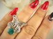 bpee4173 CUDO Filigran ! Ażurowy MOTYL - Symbol Miłości Szczęścia i Radości Pierścień, Pierścionek  - Szmaragd Indyjski r.15 Srebro 925 - 7