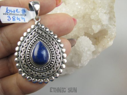 bwe3844 NOWOŚĆ 2 wisiory w 1 Niezwykły DWUSTRONNY WISIOR 18 g !!! Naturalny LAPIS LAZULI I CZARNY ONYKS Cudo z każdej strony Srebro 925 #