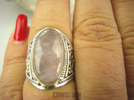 bpe8018 Delikatny Pierścień z różowym kwarcem KWARC RÓŻOWY - czakra Serca r.15/ r.16 ażurowa obrączka Srebro 925