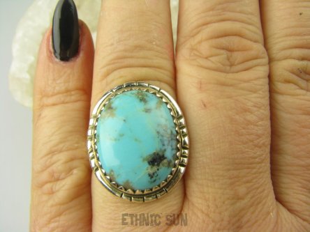 bpe8522 Niezwykły OKAZ Pierścień naturalny TURKUS ARIZONA Turkusy r.17/ r.18 egzotyczne Srebro 925 #