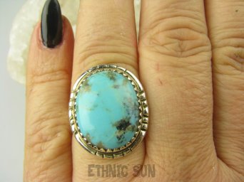 bpe8522 Niezwykły OKAZ Pierścień naturalny TURKUS ARIZONA Turkusy r.17/ r.18 egzotyczne Srebro 925 #