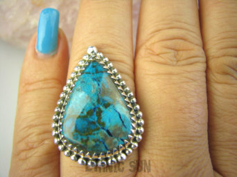 bpe8516 Cudowne Barwy - Rzadkość Pierścień Pierścionek naturalny Niebiesko Morski AZURYT r.17 Srebro 925 #