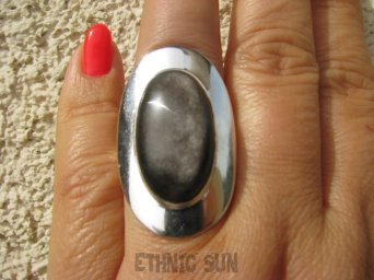 bpe4531 MAGICZNY Pierścień  OKAZ 3,7 cm Najwyższa jakość Srebrny OBSYDIAN SREBRZYSTY - chroni przed zawiścią, „złym spojrzeniem”  r.16 Srebro 925 Meksyk 