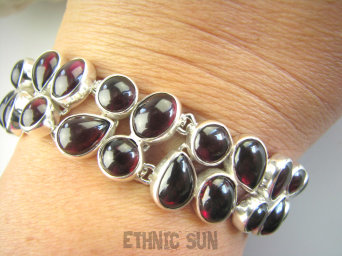 bb3743 Piękna 2 rzędowa DUŻA 39 gramów Bransoleta 30 sztuk naturalnych GRANATÓW GRANATY Srebro 925 z Granatami #