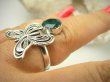 bpee4213 CUDO Filigran ! Ażurowy MOTYL - Symbol Miłości Szczęścia i Radości Pierścień, Pierścionek Szmaragd Indyjski r.17 Srebro 925 # - 4