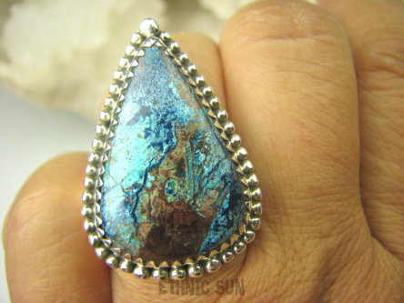 bpe7990 Cudowne Barwy - Rzadkość Egzotyczny Pierścień naturalny Niebiesko Błękitny AZURYT r.17 Srebro 925 #