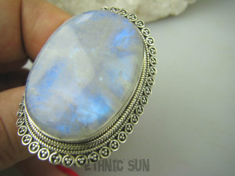 bpe5672 Egzotyczny GIGANT Duży 29 gramów !!! Pierścień Kamień Księżycowy w orientalnej oprawie r.18 Srebro 925 #