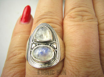 bpe9021 Biżuteria Egzotyczna !!! Delikatny Pierścień Pierścionek Przeświecający Kamień Księżycowy r.21/ r.22 Srebro 925 #