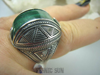 bpe5554 Fenomenalny Okaz !!! Masywny 19 gramów ! Marokański Pierścień  Malachit marokańskie wzornictwo MAROKO r.24/r.25  DUŻY ROZMIAR Srebro 925 # 