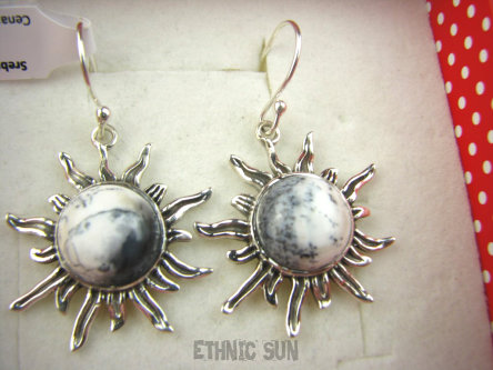 bke1169 Cudowna DOBRA Energia ! Duże Słoneczka PRZEPIĘKNE EGZOTYCZNE SŁOŃCE !!!! Duże i Lekkie Kolczyki Agat Dendrytowy Srebro 925