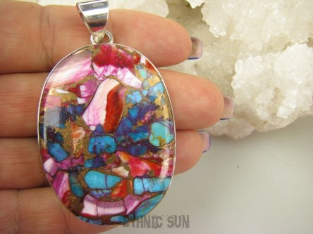 bwe3499 FANTASTYCZNY duży wisior 6,3cm /3,6 Wielobarwny aż 21G OSTRYGOWY TURKUS MIEDZIANY Mojave OSTRYGA Muszla złota MIEDZ Srebro 925 #