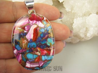 bwe3499 FANTASTYCZNY duży wisior 6,3cm /3,6 Wielobarwny aż 21G OSTRYGOWY TURKUS MIEDZIANY Mojave OSTRYGA Muszla złota MIEDZ Srebro 925 #