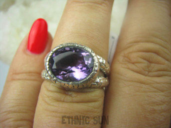 bpee3306 CUDOWNY KLEJNOT Piękny Pierścień z Ametystem Fioletowy AMETYST r.15/r16 podwójna obrączka Srebro 925 #