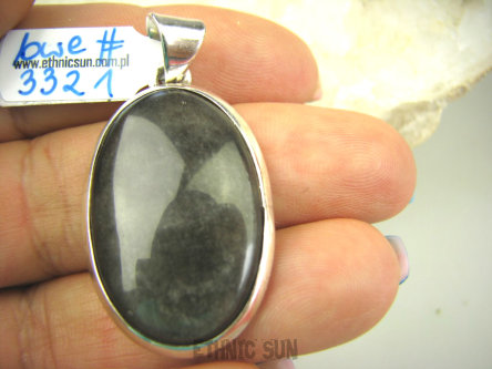 bwe3321 LŚNIĄCY OKAZ !!! Cudowny KAMIEŃ OCHRONNY Klasyczny Wisior Czarny, Srebrny OBSYDIAN - chroni przed zawiścią, „złym spojrzeniem” i przed pechem Srebro 925 #