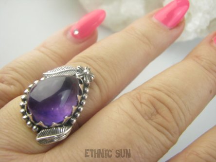 bpe9451 Czarodziejsko Piękny Orientalny Pierścień Pierścionek z Ametystem Ametyst - kamień mądrości r.17 Srebro 925 #