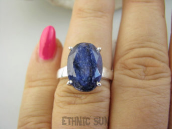 bpee4339 PIĘKNY LUX Pierścień Pierścionek OKAZ Szafir Indyjski WIERNOŚĆ związkach , Stres, choroby oczu ciśnienie Szafiry r.15 Srebro 925