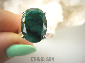 bpee4206 PIĘKNY LUX Pierścień Pierścionek OKAZ Szmaragd Indyjski Szmaragdy r.16 Srebro 925